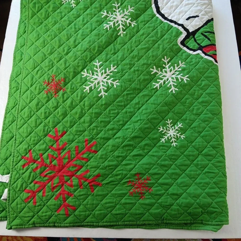 Twin Size Franco & Sons Snoopy Peanuts Christmas Holiday 2 Piece Quilt Set Green